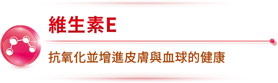 維生素E
                抗氧化並增進皮膚與血球的健康