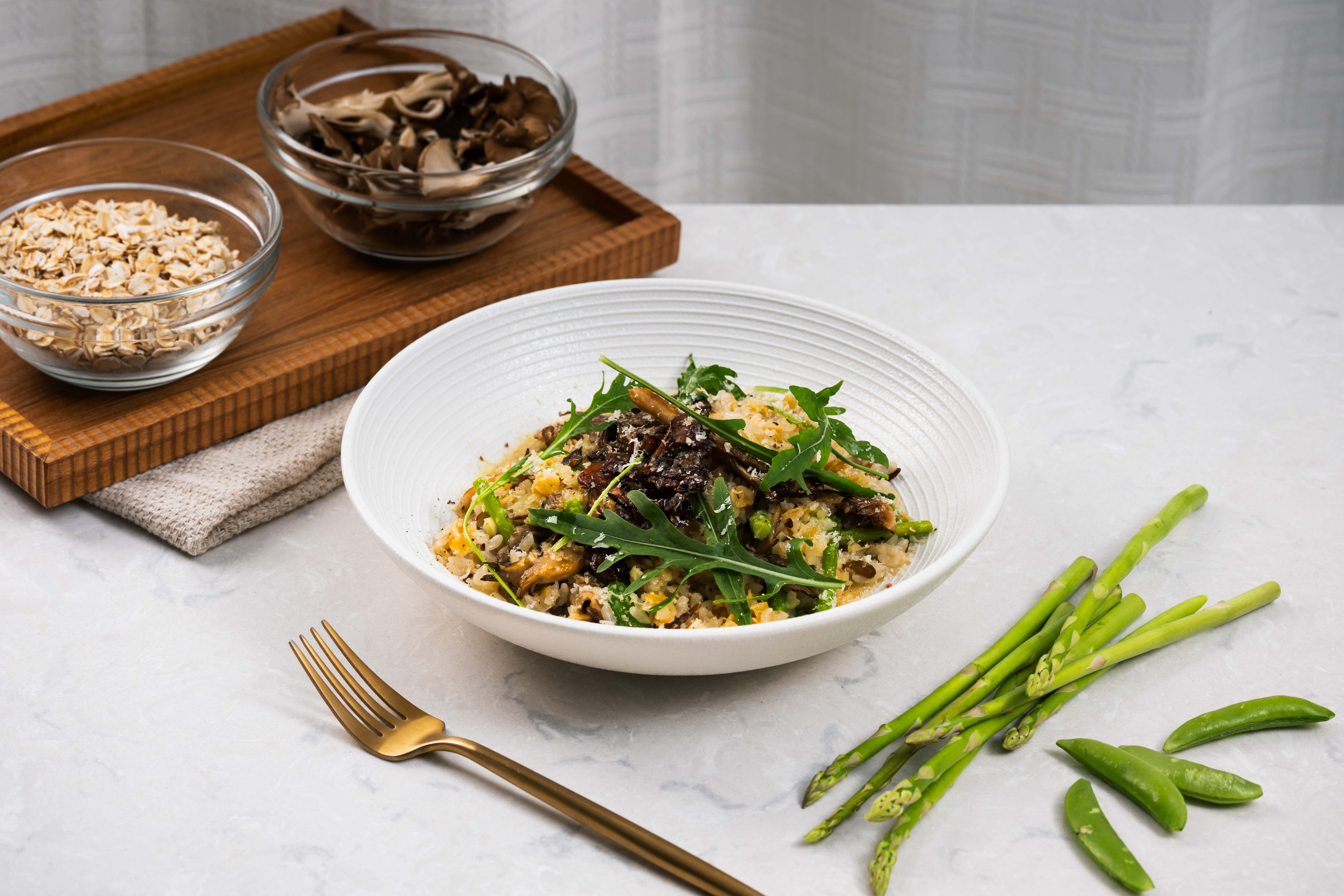 【居家好代謝食譜】蘆筍燕麥舞菇起司燉飯